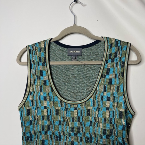 ZAC POSEN Patterned Scoop Neck crochet sleeveless tank sz M - Picture 6 of 9